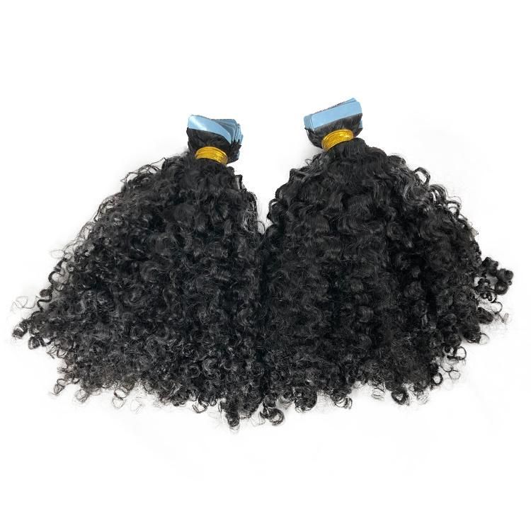 Cuticle Aligned Human Hair Kinky Curly Tape in Hair Extension