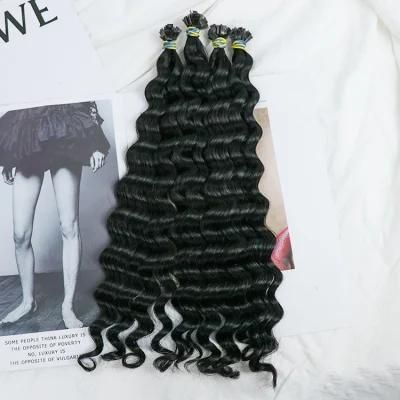 Kaki Hair Hot Selling Raw Cuticle Aligned Brazilian Human Hair Deep Wave Flat Tip Hair Extensions