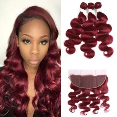 Factory Price Body Wave Human Hair Bundles with Frontal 13X4 Brazilian Red Color Hair Bundles with Closure Remy Hair #99j