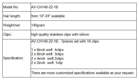 100% Human Hair Extension Clip in Hair Extensions Body Wave (AV-CH140-22-1B)