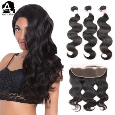 Angelbella Raw Mink Brazilian Body Wave Remy Hair 3 Bundles with 13X4 Lace Frontal