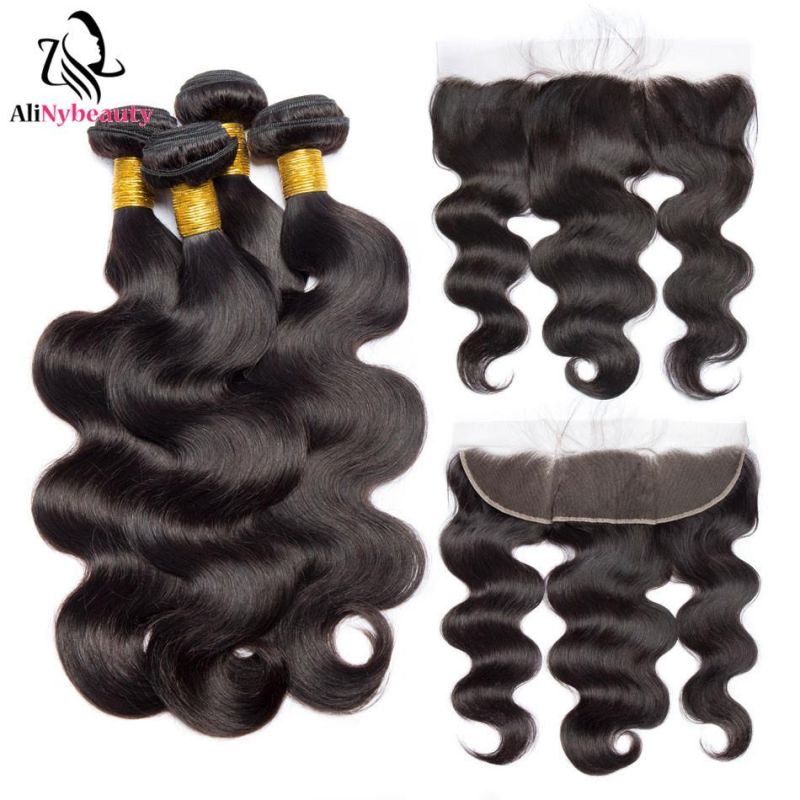 Alinybeauty Human Hair Body Wave Brazilian Lace Frontal with Bundles