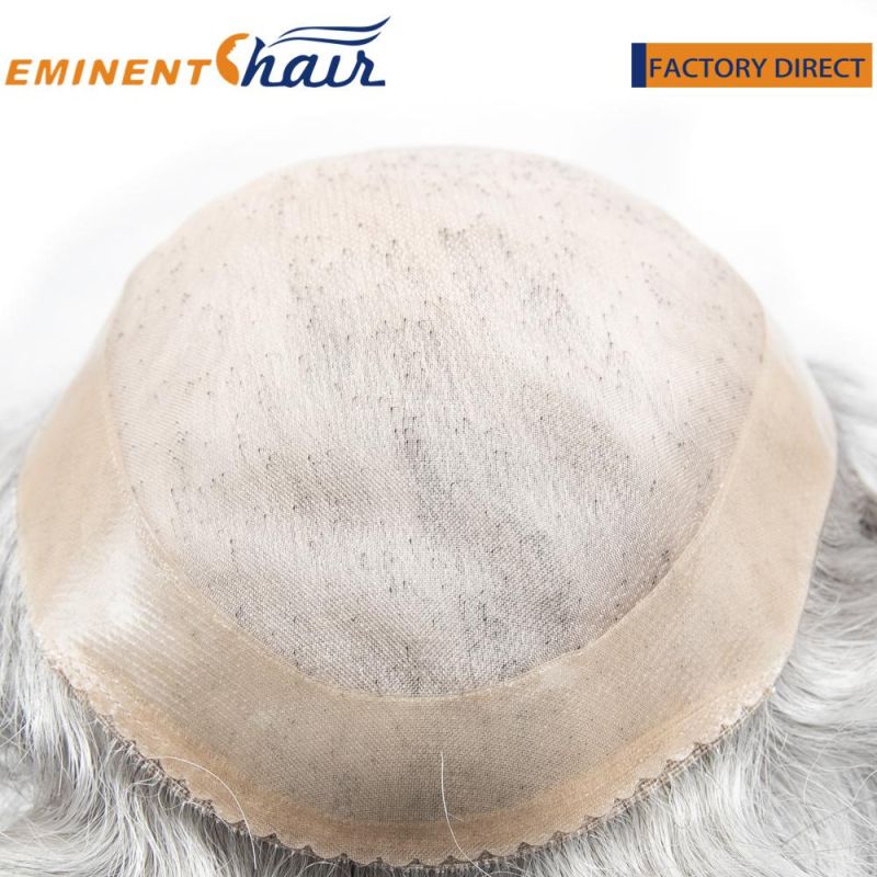 Custom Men′s Synthetic Grey Fine Mono with PU Coating Hair Replacement