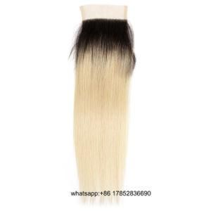 Human Hair Brazilian Malaysian Peruvian Indian Remy Human Hair 1b/613 4X4 Lace Closure Pre Plucked Baby Hair Straight Hair