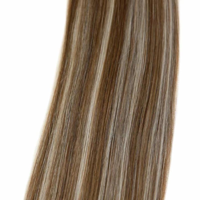 Balayage I Tip Extensions, Medium Brown Highlighted Platinum Blonde Natural Hair Pre Bonded Hair Extensions Human Hair 24inch 1g/Strand 50g/Package