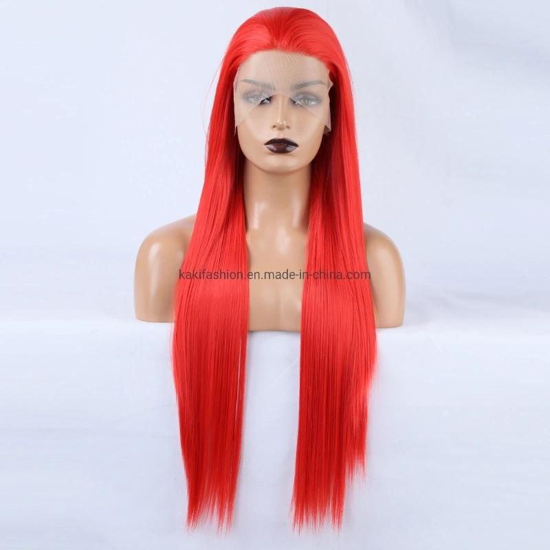 Colored Europe Hot Selling Premium Fiber Straight Synthetic Hair Red Cosplay Wig