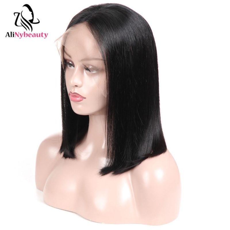 Alinybeauty 100% Human Hair Wig Frontal Lace Wig Color 1b