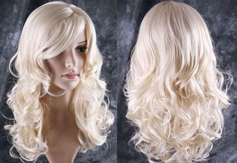 Long Curly Blonde Hair Wig Party Perruque (Blonde)