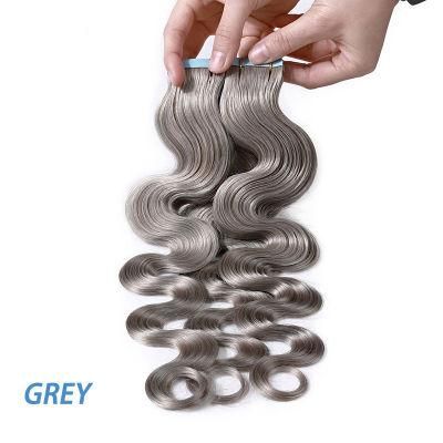 12&quot;-24&quot; 2.5g/PC Remy Human Hair Body Wave Tape in Hair Extensions Adhesive Seamless Hair Weft Blonde Hair 20PC (GREY)