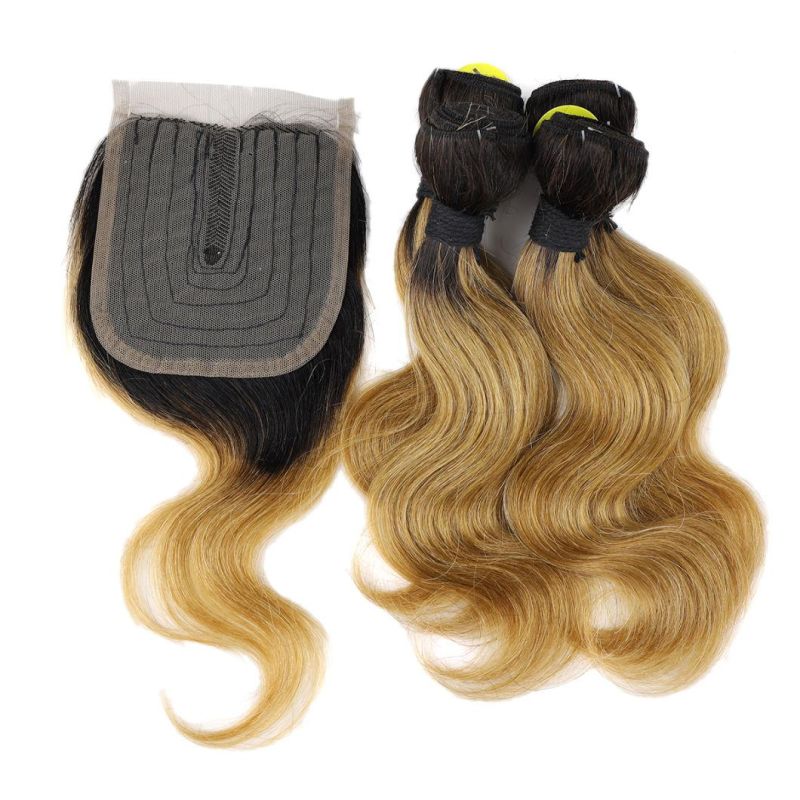 Ombre T1b/27# Brazilian Body Wave Human Hair Bundles with Closure