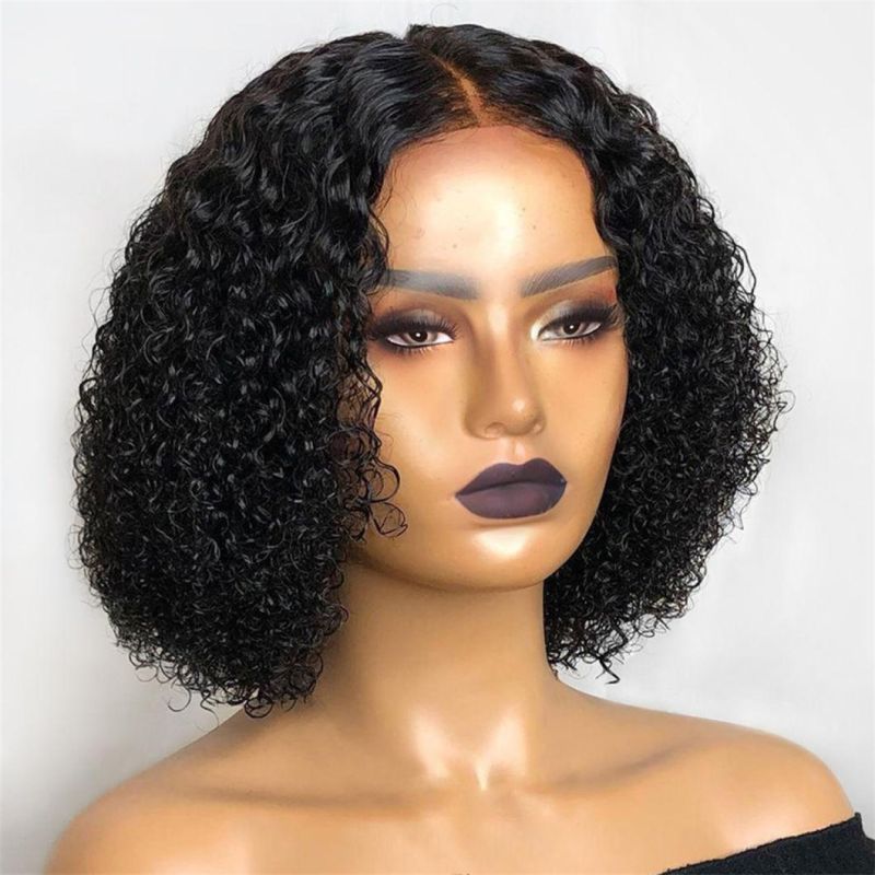 16 Inches Short Bob Wigs Afro Kinky Curly Wig Front Lace 4X4 Closure for Women Available Black Natural