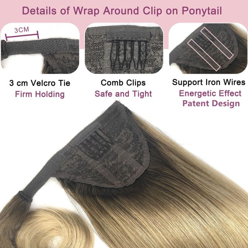 Kbeth Natural Looking Clip in Ponytail Virgin Human Hair 22 Inches Sleek Brown 613 Ponytail Hair Extensions Can Be Customized to You Liking Tough