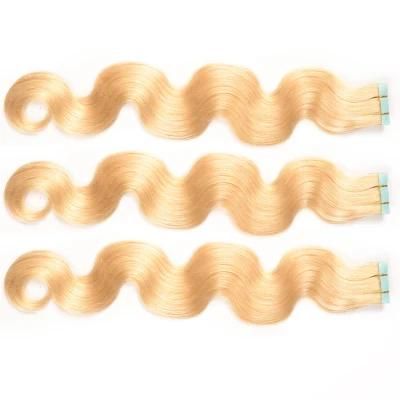 8A Cuticle 60# Tape in Extensions Platinum Blonde Remy Human Hair on Tape Weft 20PCS PU Skin Weft 18 Inches Promotion