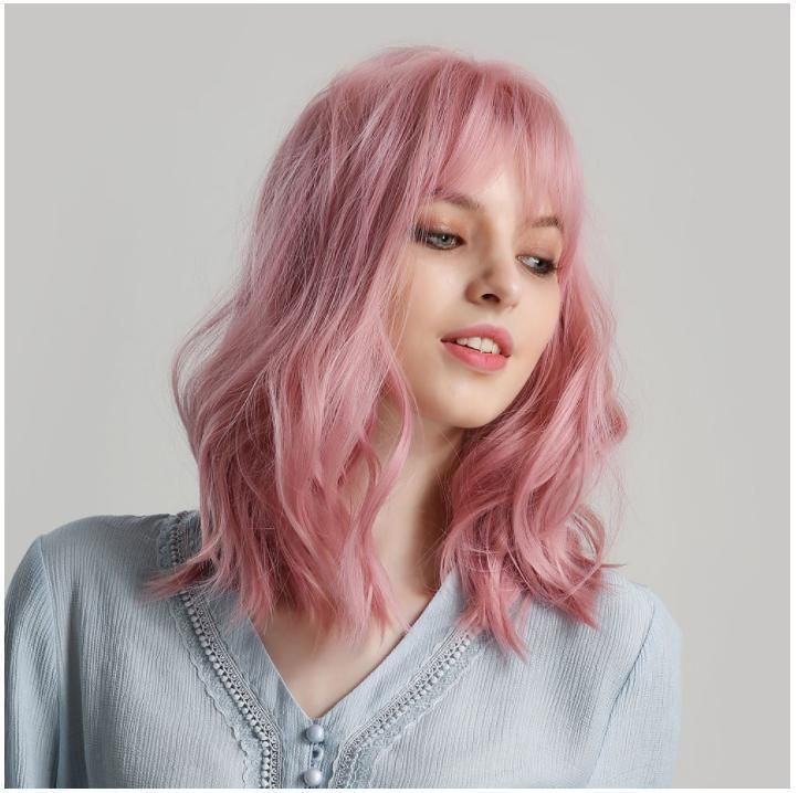 Freeshipping Synthetic Wigs for Women Short Curly Hair Pink Cosplay Daily Use Wig with Bangs Hheat Resistance Fiber Dropshipping Wholesale