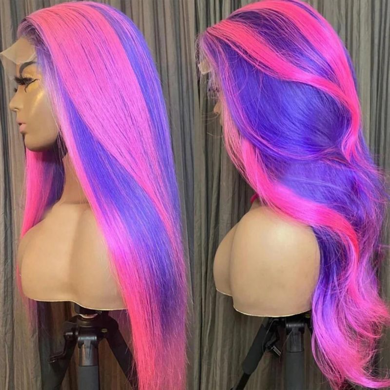 Colored Blonde Pink Purple Highlight Wig Brazilian Human Hair 613 Lace Front Wig Straight Full HD Lace Frontal Wig Ombre Human Hair Wig 30 Inches