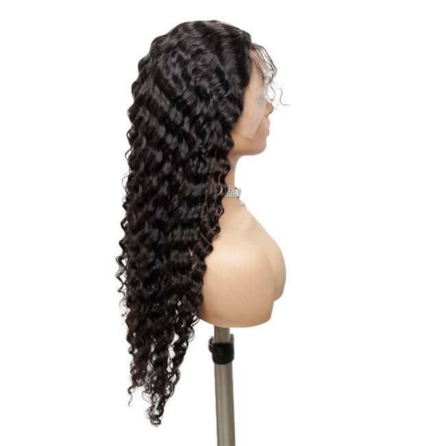 Transparent Thin Fim 13X4 HD Fine Swiss Pre Plucked Brazilian Deep Curl Lace Frontal Human Hair Wigs