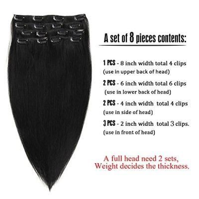 100% Human Hair Clip in Hair Extension 8pieces 20clips for Full Head Set Clip in Human Hair (AV-CH100-18-1)