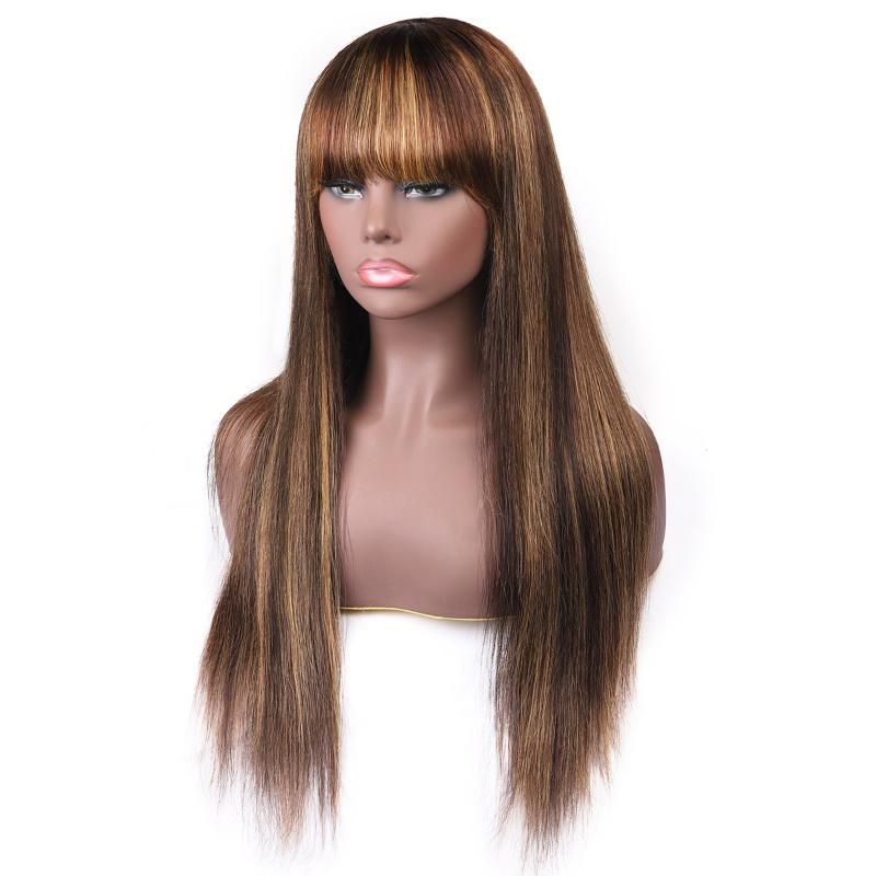 P4/27# Wig Long Straight Gradient Semi Human Hair Wig with Bangs