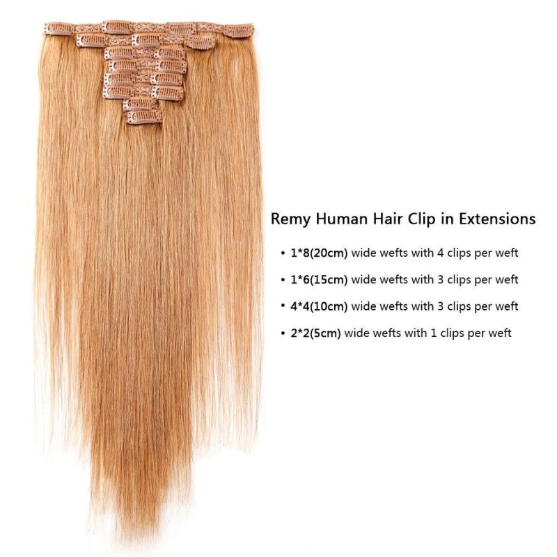 Clip in Human Hair Extensions 100% Real Silky 14 Inches Brown Color