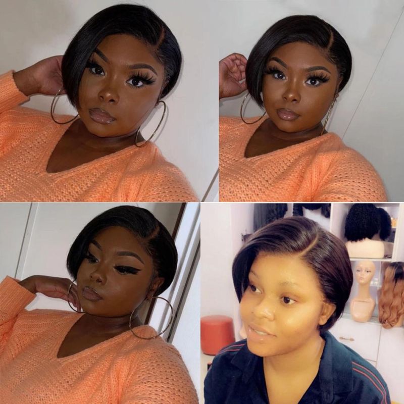 Straight Bob Pixie Cut Wig Part Lace Human Hair Wigs Short Lace Human Hair Wig Brazilian Wigs 150% Density for Black Women