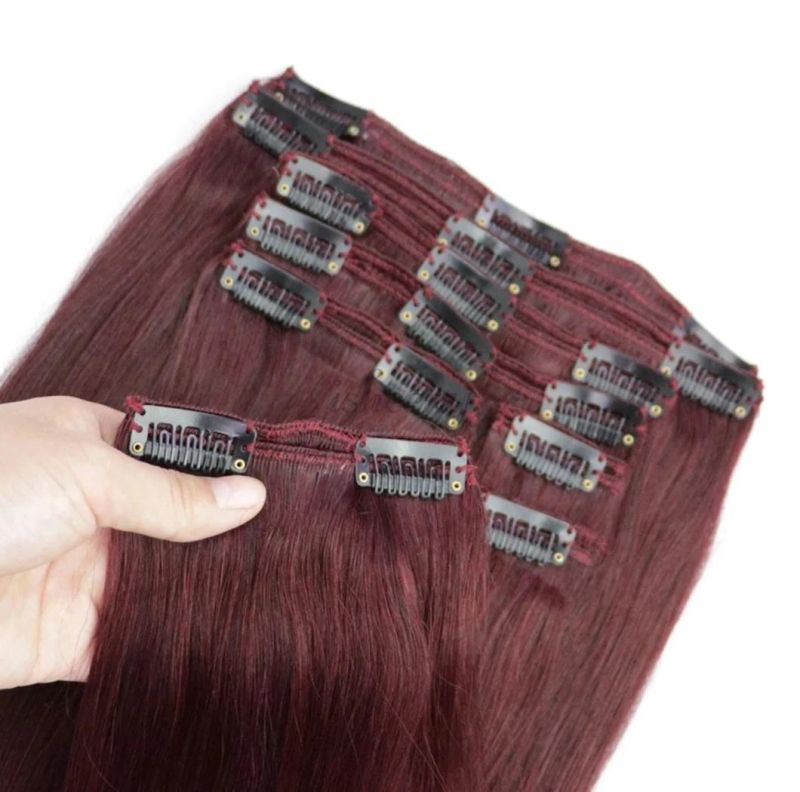 12" -24" Burgundy Clip in Human Hair 8PCS/Set Remy Clip in Extensions Full Head 99j# Brazilian Pure Color Clip in 22 Inches