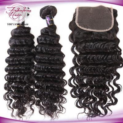 Brazilian Virgin Human Hair Deep Wave Bundles with Lace Closure