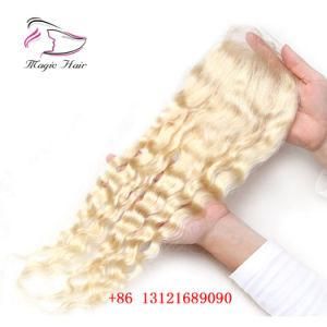 613 Blonde Curly Hair 4*4 Lace Closure Brazilian Honey Blonde Remy Human Hair