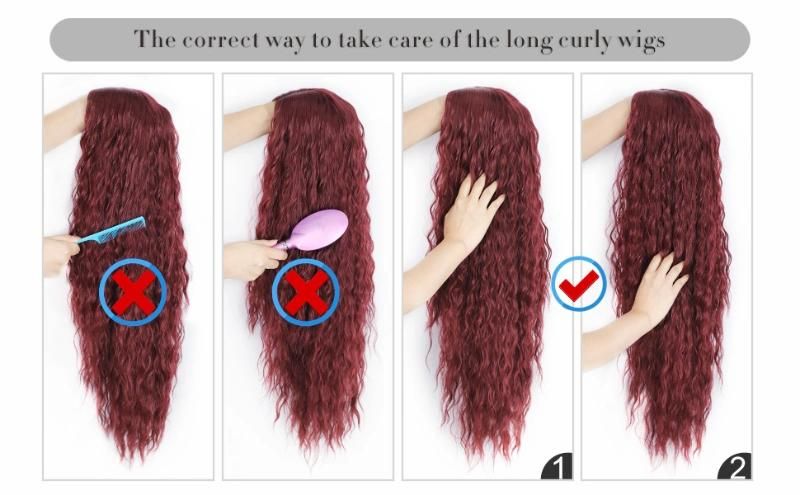 Deep Curly Ombre Red Color Long Hair Synthetic Wigs for Black Women Heat Resistant Fiber Wigs