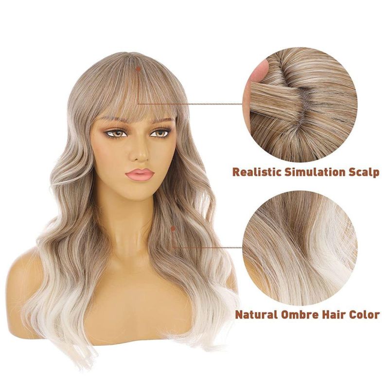 Blond Lace Front Wigs, Long Wavy Synthetic Hair Replacement Wigs for Women 20 Inches with Wig Cap Daily Wear Wig