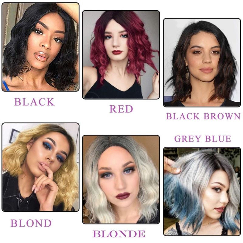 14 Inch Human Brazilian Hair Wigs Lace Front Middle Part Mixed Black Color and Brown Natural Wave Wig for Black Women