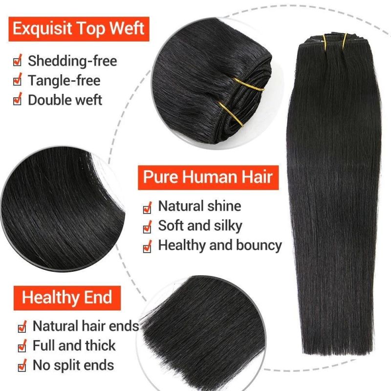 100% Virgin Hair Clip in Human Hair Extension 22inch 1# Virgin Human Hair Extension 7PCS Full Set (AV-CH70-1)