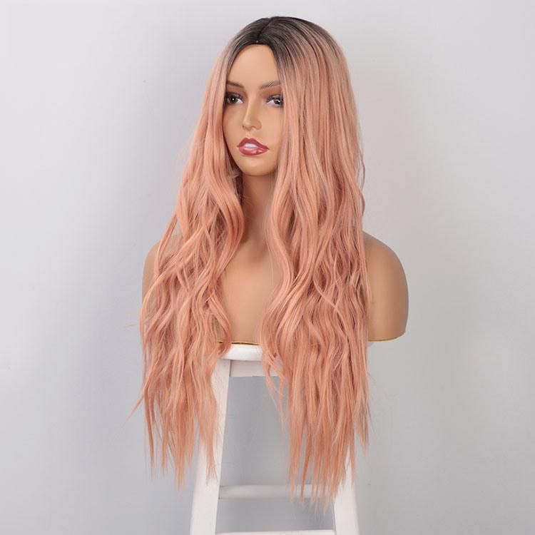 Kaki Hair Wholesale 26inch Ombre Coral Long Body Wavy Synthetic Hair Wigs for Women