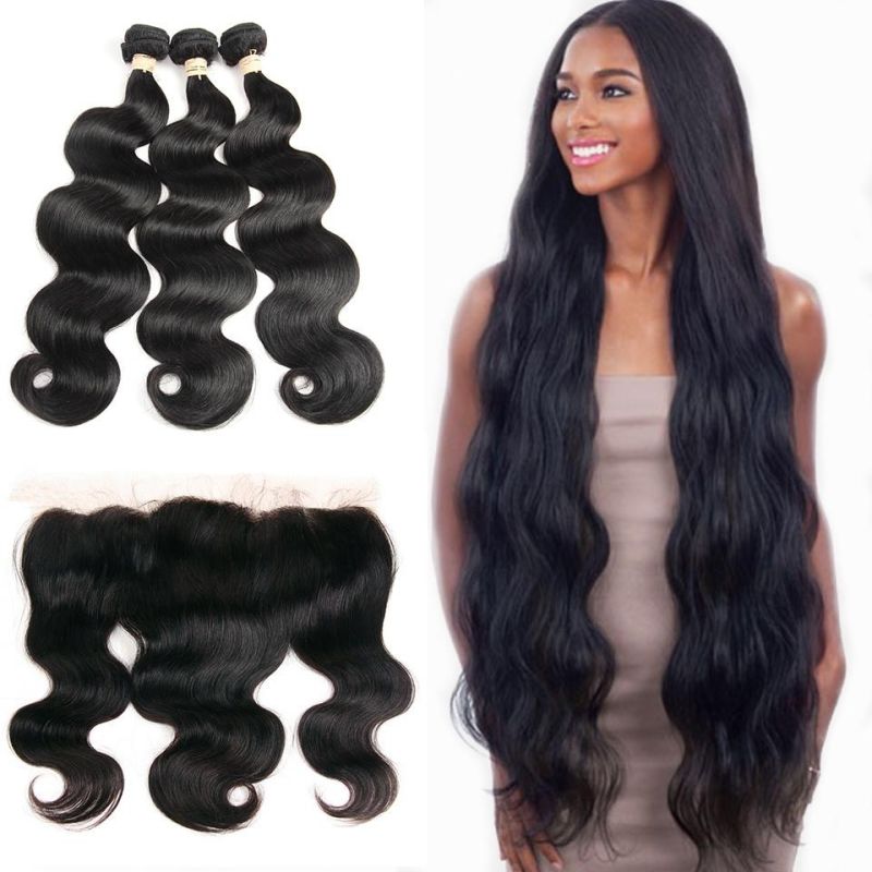 Kbeth Human Hair Extension 40 Inch Custom Body Wave 13*4 Ear to Ear Lace Frontal Peruvian Virgin Hair Extensions 3 Bundles Per Lot with Closure Wholesale