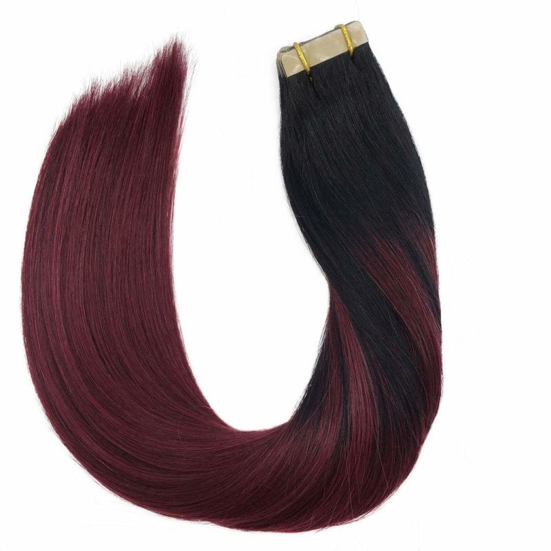 24inch Remy Tape in Hair Extensions Balayage Jet Black to Red Ombre Human Hair Extensions Tape in Straight Natural Hair 20PCS 50g