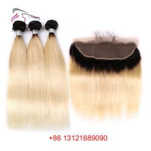 Lace Frontal Closure with Bundles 1b 613 Blonde Remy Brazilian Human Hair 3 Bundles with Closure