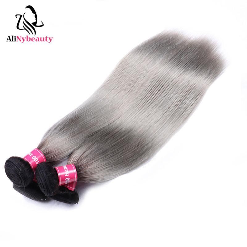 Factory Price Ombre 1b/Grey Brazilian Hair Natural Straight