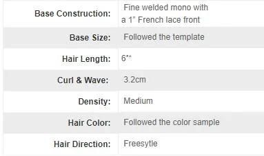 Custom Made High Quality Men′s Human Hair Wig