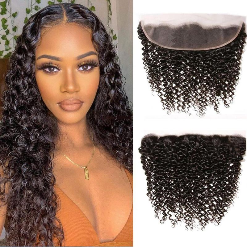 Lace Frontal Curly 13X4 Brizilian Virgin Human Hair Closure Curly Wave Hair Closure Natural Black Color Hair Extention 20 Inch