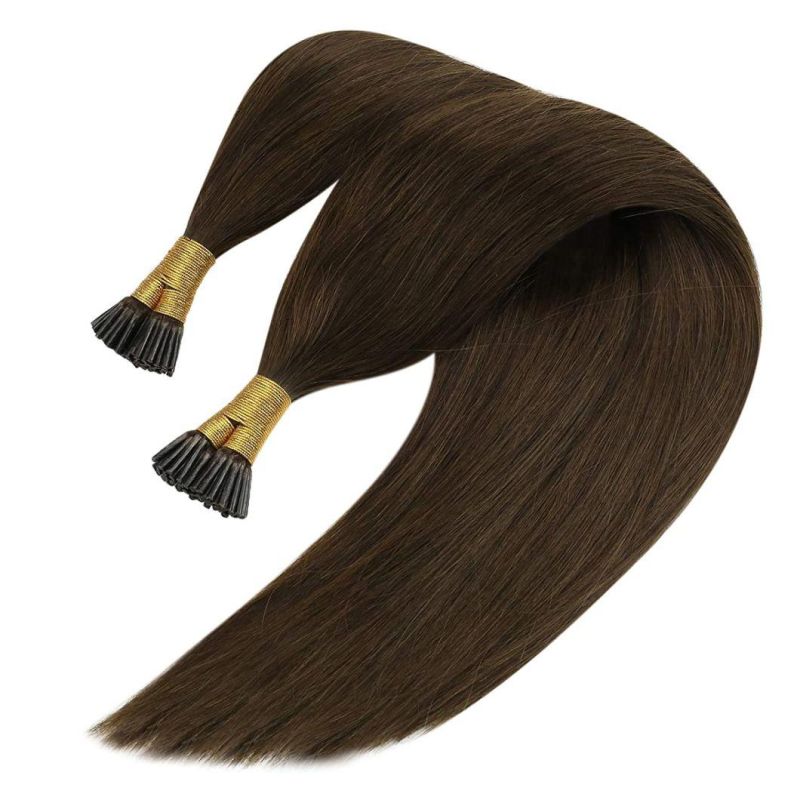 Pre Bonded Hair Extensions-Fusion I Tip Hair Extensions Human Hair Medium Brown (Color #4) Silky Straight Remy Human Hair, 16inch, 50g