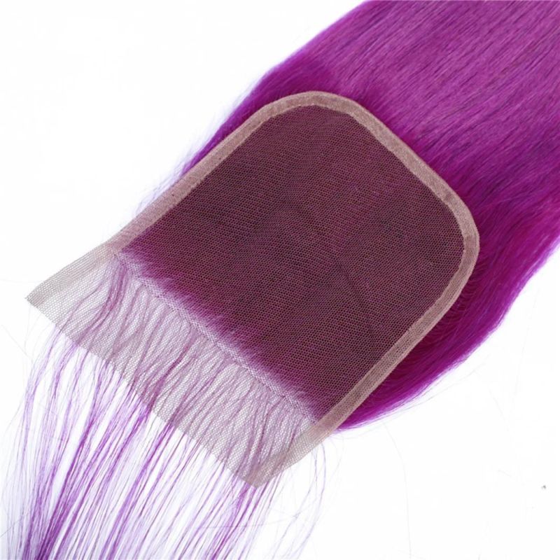 Peruvian Straight Hair Purple Bundles with Closure Colored Human Hair 4*4 Lace Closure with Bundles Remy Hair Extensions