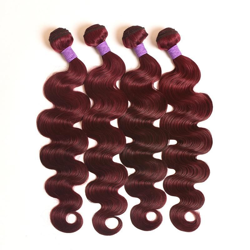 4*4 Closure Red Ombre Color 99#1b Brazilian Human Hair Extension with Double Drawn Wavy Human Hair Bundles for Black Women 30"Size