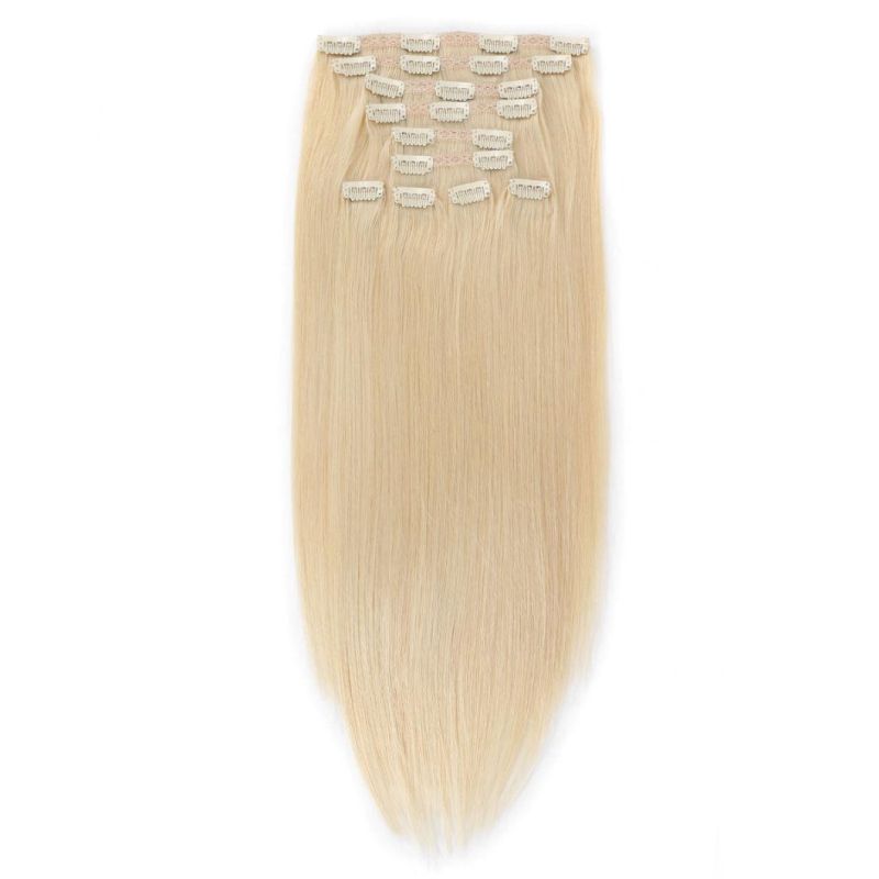 613# 60# Pure Blonde Color Clip on Human Hair Extension for Full Head Deluxe 120-160-220gram/Set