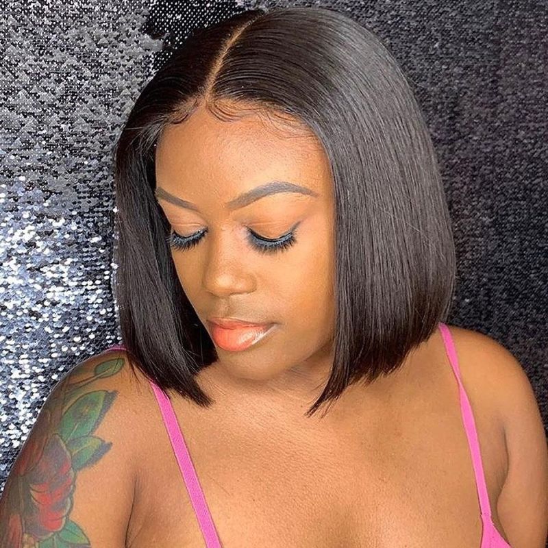 Curly and Straight Human Hair Lace Wig Bob Wig