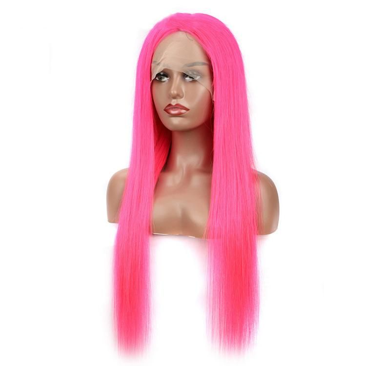 Wholesale 13X4 Lace Front Silky Straight Hot Pink Human Hair Wigs