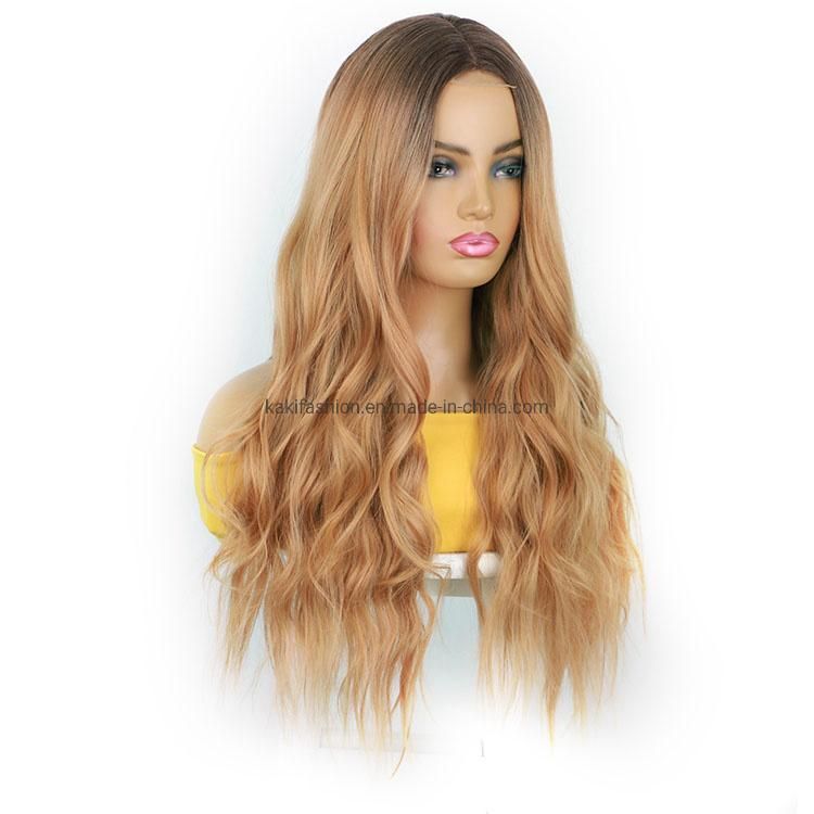 Long Body Wave Vendor Ombre Light Blonde Dark Root Heat Resistant Fiber Synthetic Lace Hair Wigs