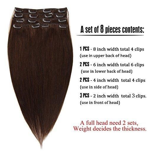 100% Human Hair Full Head 8PCS 100gram 18inch Clip in Hair Extension (AV-CH100-18-2)