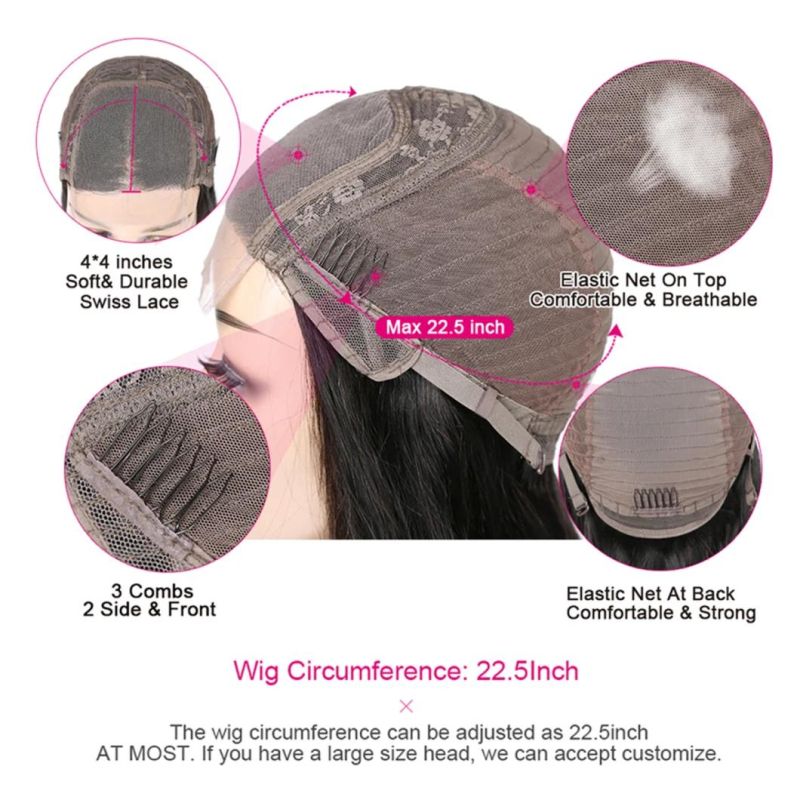 4X4 Lace Closure Wig Short Kinky Curly Human Hair Wigs Body Wave Human Hair Wig