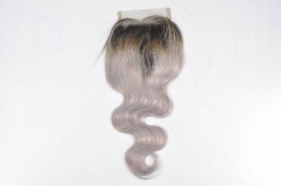 Grey Human Hair Lace Closure at Wholesale Price--#1b/Grey (Body Wave)