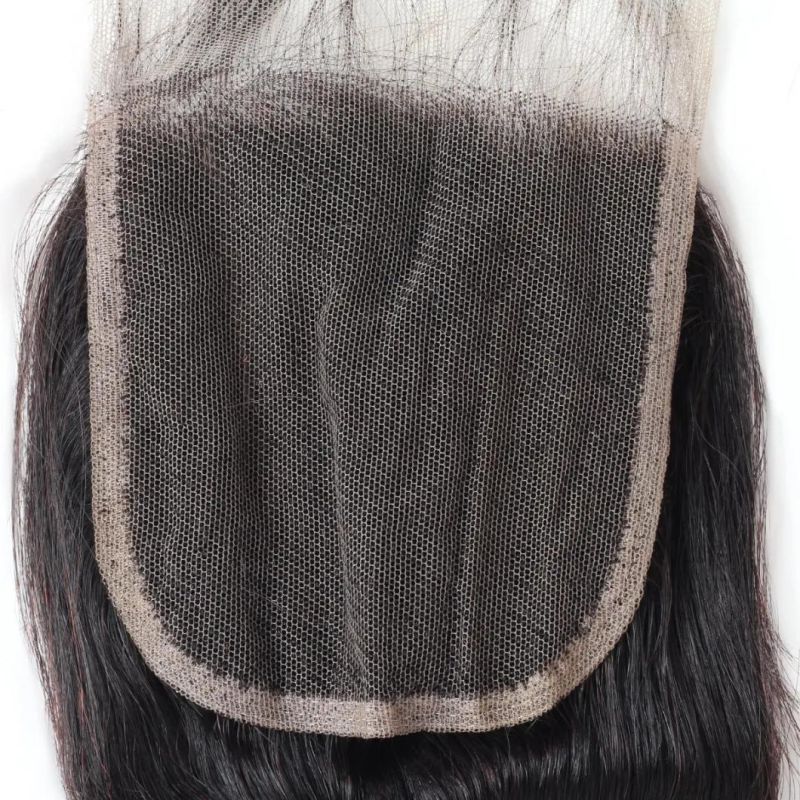 7A Virgin 4*4 Non-Remy Lace Frontal Closure Loose Deep Wavy Free Part Hair Weave #Black