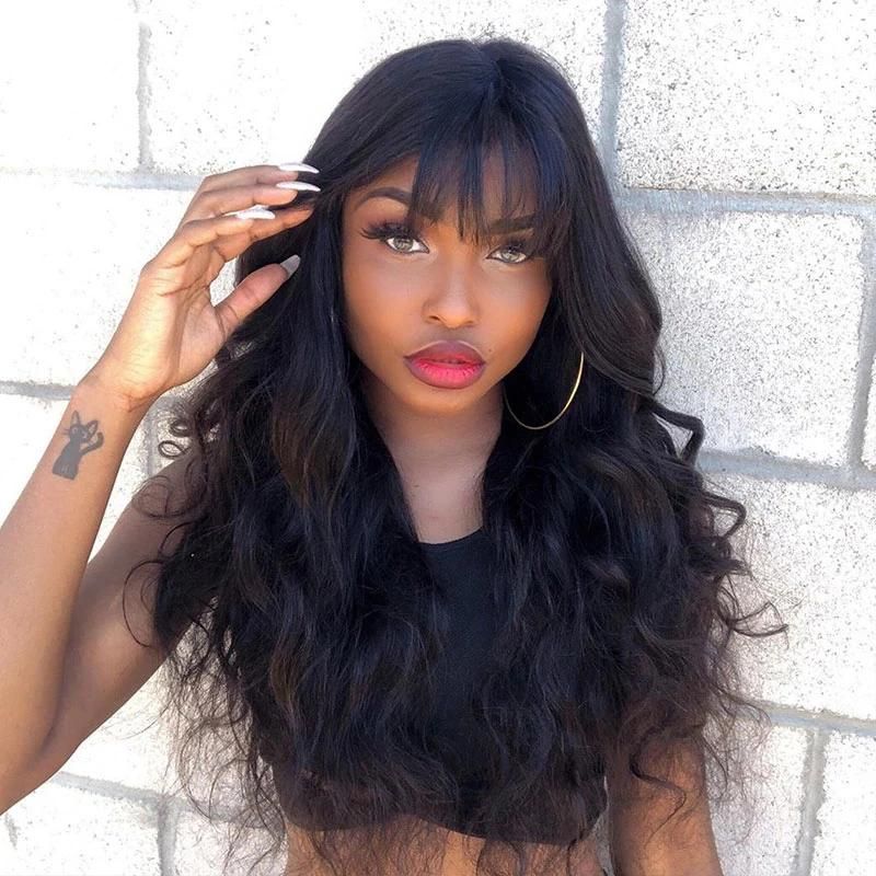 Kbeth Human Hair Wig with Short Bangs Charming Sex Style for Black Women Gift 2021 Summer Fashion Virgin Reay 100% Unprocessed Wigs Direct Factory Wholesale